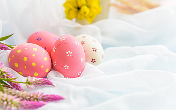 Happy Easter!, egg, pink, pasti, yellow, flower, easter, card HD wallpaper