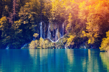 Fall Foliage Lake Nature Waterfall, waterfall, lake, nature HD wallpaper