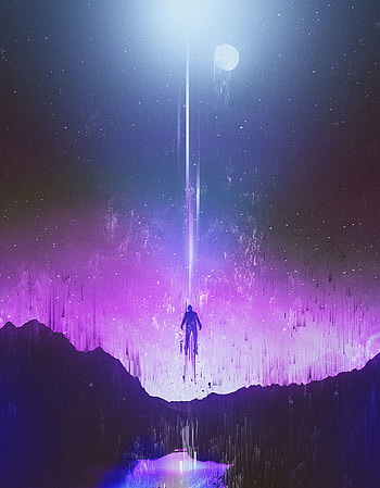 Art, Mountains, Night, Silhouette, Glitch, Levitation HD phone wallpaper