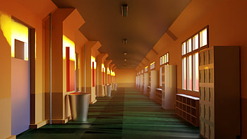 School Corridor, school, artistic, 3D Art HD wallpaper