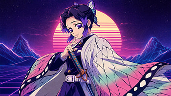 Shinobu Butterfly | Kochou Moonlight | Shinobu Vaporwave, Shinobu Kocho, Katana, Demon Slayer HD wallpaper