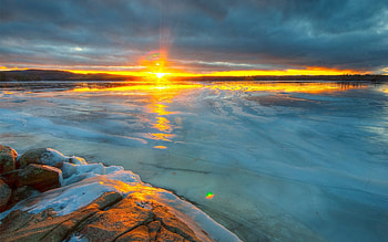 Nature, Rivers, Sunset, Ice, Rock, Horizon, Stone, Evening HD wallpaper