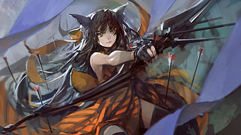 anime, art, girl, cat ears, arrows, bow, weapon HD wallpaper