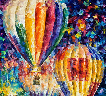 Hot-air balloons, hot air balloon, leonid afremov, art, colorful, painting, pictura HD wallpaper