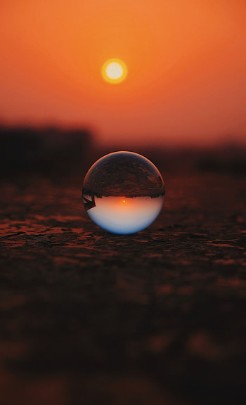 Sunset, Reflection, Transparent, Macro, Glass, Ball HD phone wallpaper