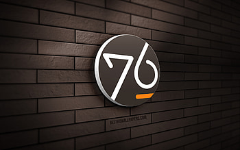 system76 3D logo, , brown brickwall, creative, Linux, system76 logo, 3D art, system76 HD wallpaper