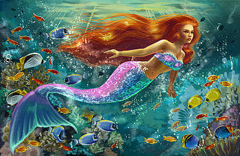 Redhead Mermaid, mermaid, art, , girl, woman, digital, pretty, fantasy, siren HD wallpaper