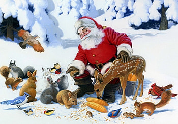 Gentle friends, winter, gentle, art, holiday, painting, animals, snow, christmas, trees, joy, forest, friends HD wallpaper