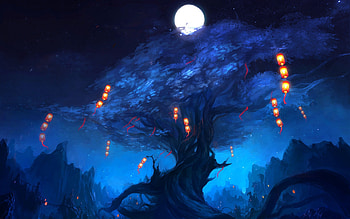 ... Lanterns floating around the tree HD wallpaper