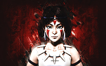 Princess Mononoke, portrait, red stone background, Mononoke-hime, Princess Mononoke character HD wallpaper