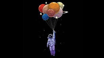 Astronaut Exploration , astronaut, artist, artwork, digital-art, minimalism, minimalist, dark, black, balloons HD wallpaper