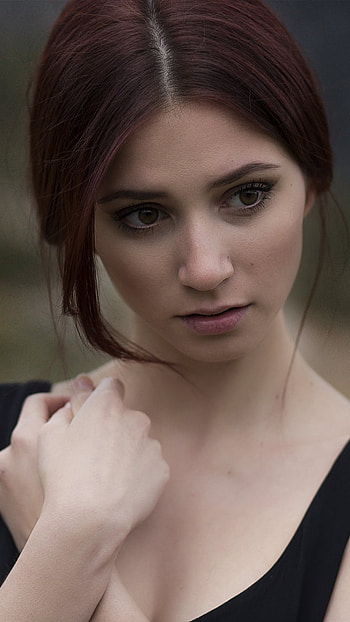 brown eyes, red hair, face, woman, model HD phone wallpaper