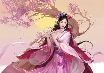 The Magic Flute , pastel, art, , soft, girl, woman, pink, digital, fantasy, pretty, fine HD wallpaper