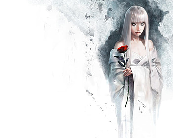 white maiden, art, asian, beauty, flower HD wallpaper