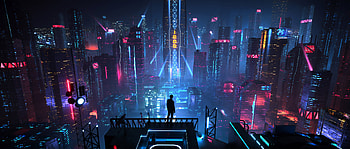 sci fi neon city HD wallpaper
