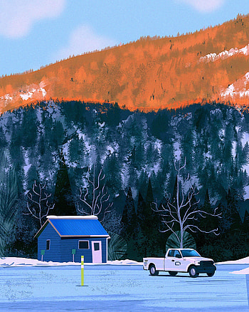 Art, Snow, Forest, Car, House, Machine, Hill HD phone wallpaper