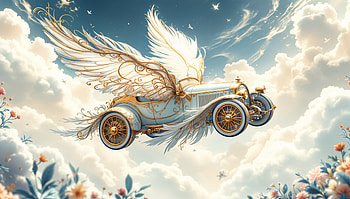 Majestic Flying Car - Ultra, flying car, wings, cloud, vintage car HD wallpaper