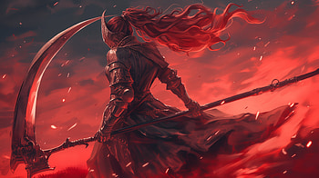 Red Knight Warrior with Scythe -, knight, scythe, red, warrior HD wallpaper