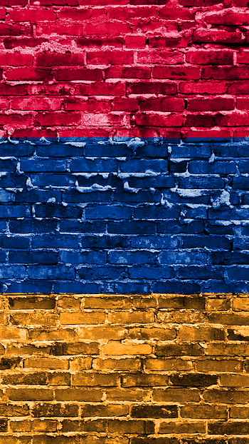 Armenian flag, orange, red, blue, brick wall, armenia, wall HD phone wallpaper