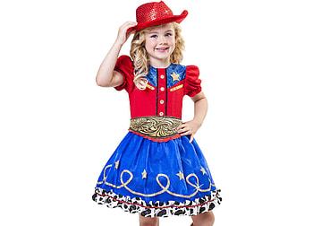 Little cowgirl, blue, halloween, cowgirl, costume, red, girl, copil, hat, child HD wallpaper