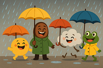 Joyful Rainy Day Vibes, rainy weather, umbrella, rain, cloud, frog HD wallpaper