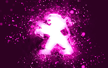 Peugeot purple logo, , purple neon lights, creative, purple abstract background, Peugeot logo, cars brands, Peugeot HD wallpaper
