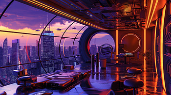 Futuristic Sci-Fi Interior, futuristic, Sci Fi, interior, futuristic interior, city skyline HD wallpaper