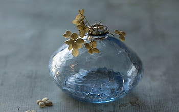 Blue bottle, blue, glass, bottle, flower HD wallpaper