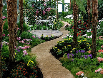 garden, nature, flowers, path HD wallpaper