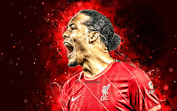 Virgil van Dijk, , 2022, dutch footballers, Liverpool FC, red neon lights, Virgil van Dijk Liverpool, Premier League, defender, soccer, LFC, football, Virgil van Dijk HD wallpaper