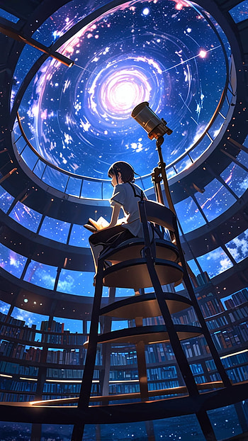 Anime girl in space with telescope, Anime, star HD phone wallpaper