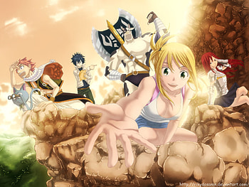 Fairy Tail, Anime, Erza Scarlet, Gray Fullbuster, Happy (Fairy Tail), Lucy Heartfilia, Natsu Dragneel, Taurus (Faury Tail) HD wallpaper