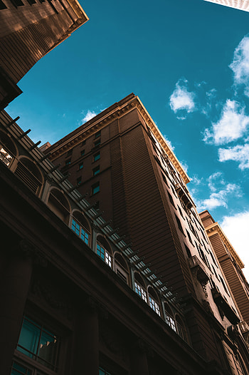 Sky, Architecture, Clouds, Building, Miscellanea, Miscellaneous, Bottom View HD phone wallpaper