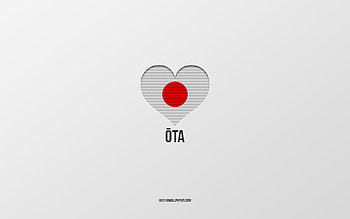 I Love Ota, Japanese cities, Day of Ota, gray background, Ota, Japan, Japanese flag heart, favorite cities, Love Ota HD wallpaper