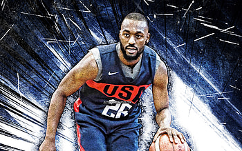 Kemba Walker, grunge art, USA Basketball Mens National Team, Kemba Hudley Walker, basketball, US mens national basketball team, blue abstract rays, Kemba Walker HD wallpaper