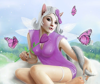 Hello Katty, butterflies, girl, katty, cloud HD wallpaper