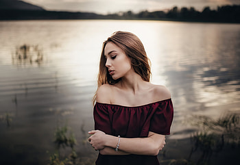 Girl Lake Looking Away, girls, model, lake HD wallpaper
