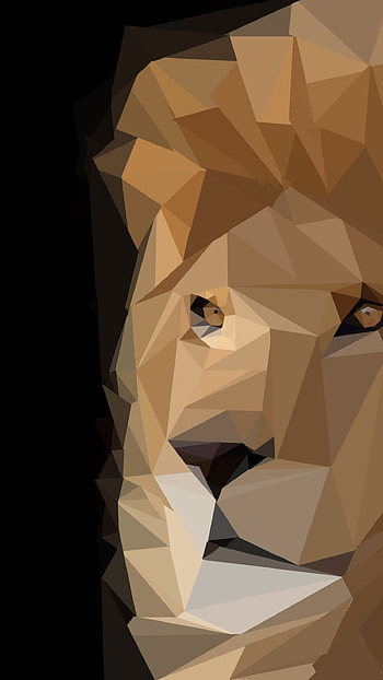 Geometric Animal, Brown lion illustration, Digital art masterpiece HD phone wallpaper