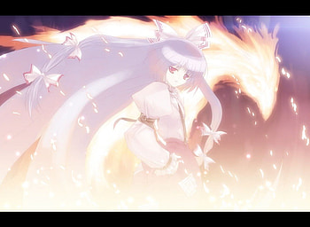 Mokou Pheonix, fujiwara no mokou, touhou, pheonix, fire, bow HD wallpaper