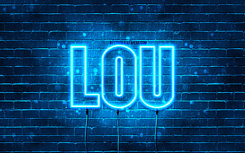 Happy Birtay Lou, , blue neon lights, Lou name, creative, Lou Happy Birtay, Lou Birtay, popular french male names, with Lou name, Lou HD wallpaper