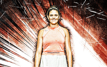 Jennifer Brady, grunge art, american tennis players, WTA, orange abstract rays, tennis, fan art, Jennifer Brady HD wallpaper