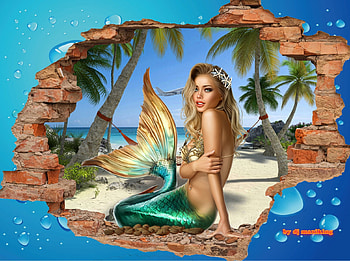 Mermaid-Trip, island, mermaid, girl, water HD wallpaper