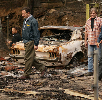 Classic Mustang, dirt, fire, car, men HD wallpaper