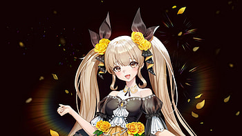 Long Hair Anime Girl With Yellow Flowers Dark Background Anime Girl HD wallpaper