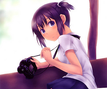 Anime, Sight, Opinion, Girl, Camera, Brunette HD wallpaper