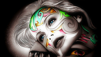 Painted Face, Face, Girl, pretty, Fantasy HD wallpaper