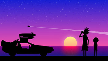 Rick and Morty Inspired Sunset with Back to the Future Elements, TV Show, Rick and Morty, Back To The Future HD wallpaper