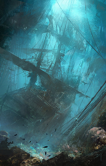 Sunken, sky, aqua, pirate, ship HD phone wallpaper