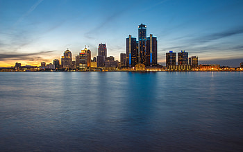 Detroit, Skyline evening view HD wallpaper