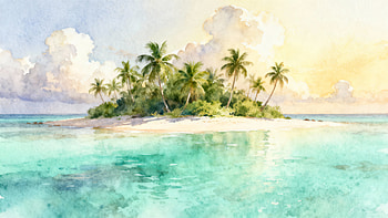 Island Paradise: Sunlit Palm Oasis, Island Paradise, Tropical Island, Palm Tree, Beach, Ocean HD wallpaper